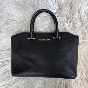 Michael Kors Black Pebble Leather Silver Hardware Top Handle Satchel Bag OS